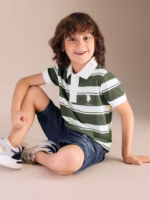 Boys Green Stripes Polo T-Shirt