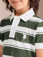 Boys Green Stripes Polo T-Shirt - Image 6